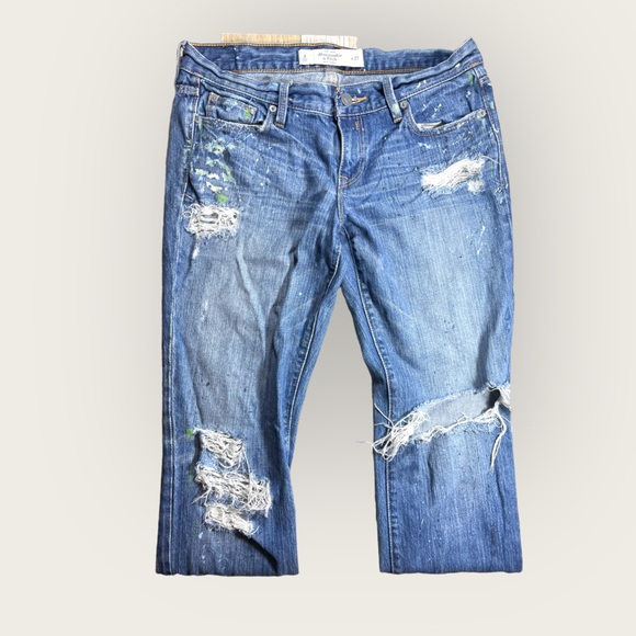 Abercrombie and Fitch Straight Distressed Paint Splattered Jeans - Picture 2 of 6